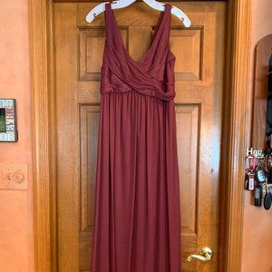 David's Bridal Long Mesh Dress with Cowl Back in Wine
